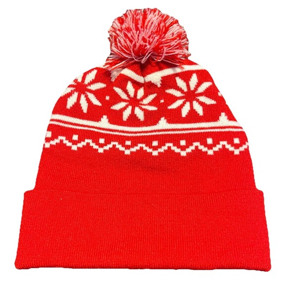 Vintage Coca-Cola Red Pom Pom Beanie Hat Made in USA Winter Knit Cap - Picture 5 of 8